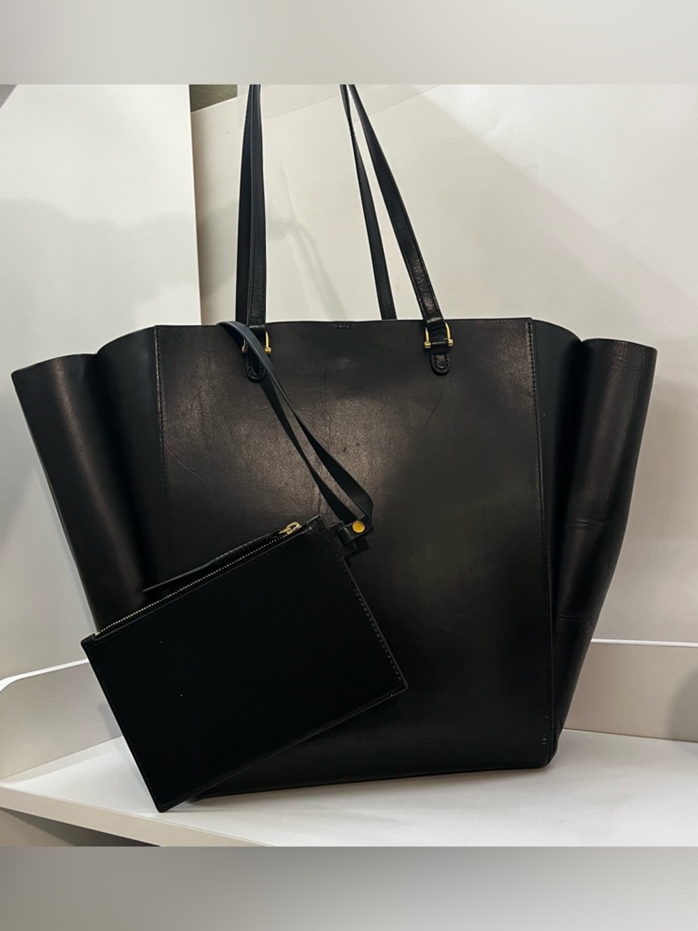 ARITZIA | AUXILIARY Leather Black Laptop Work Tote + Pouch
